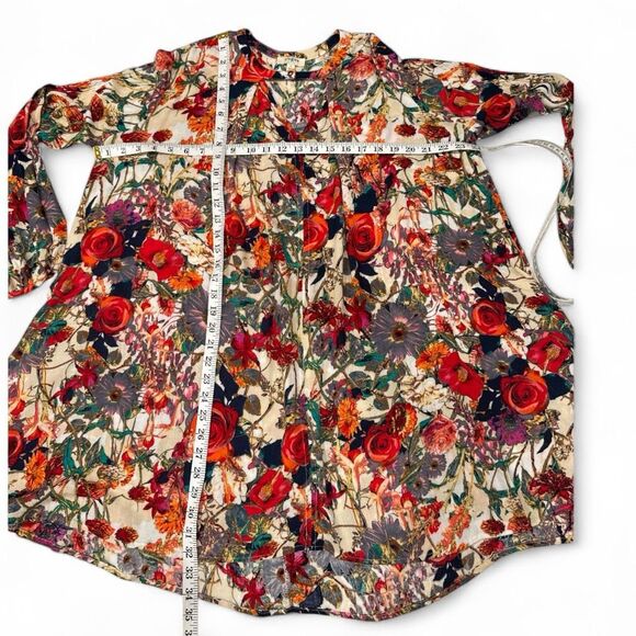 Umgee Women's Floral Boho Long Sleeve Keyhole Tunic Top Multicolor Size Small - Picture 7 of 7